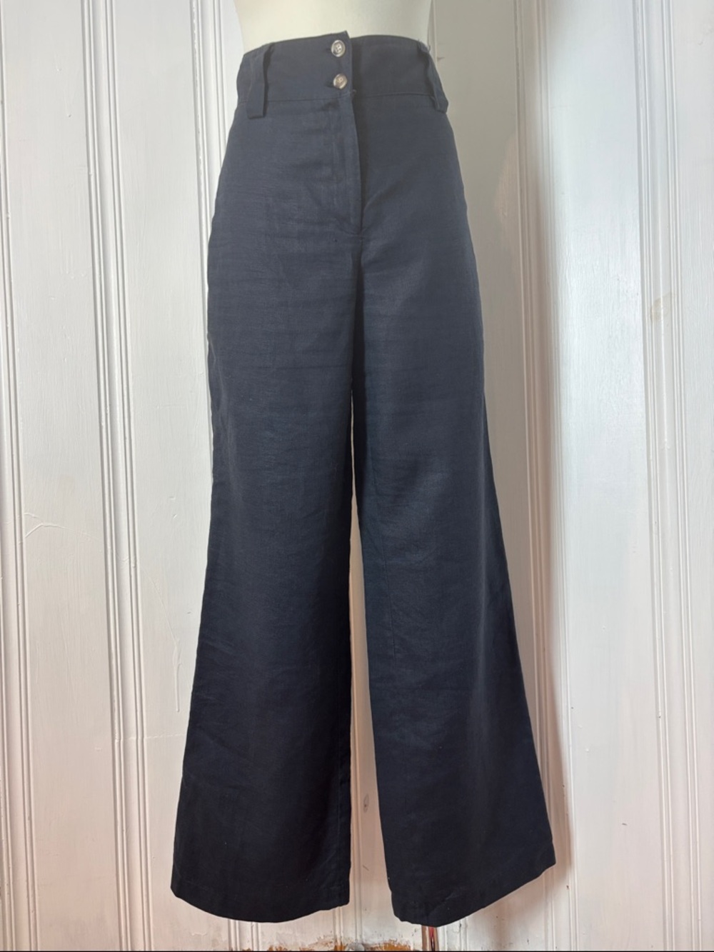 CONTEMPORAINE Navy Linen Blend High Waist Wide Leg Pants | Size: Medium - Picture 1 of 7